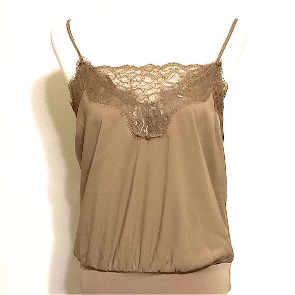 Express Lace Trim Downtown Cami Thong Bodysuit Gold M - Picture 1 of 7